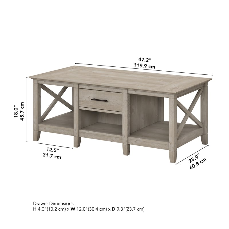 Key West Coffee Table with Storage in Washed Gray - Engineered Wood