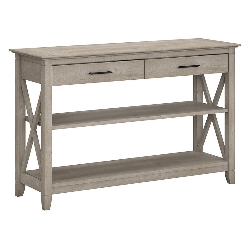 Bush Furniture Key West Console Table with Drawers & Shelves in Washed Gray ...