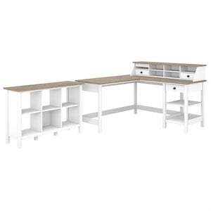 Bush Furniture Mayfield 60W L Shaped Desk with Organizer and 6 Cube Bookcase