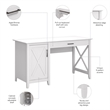 Bush Furniture Key West 54W Computer Desk with Storage in Pure White Oak