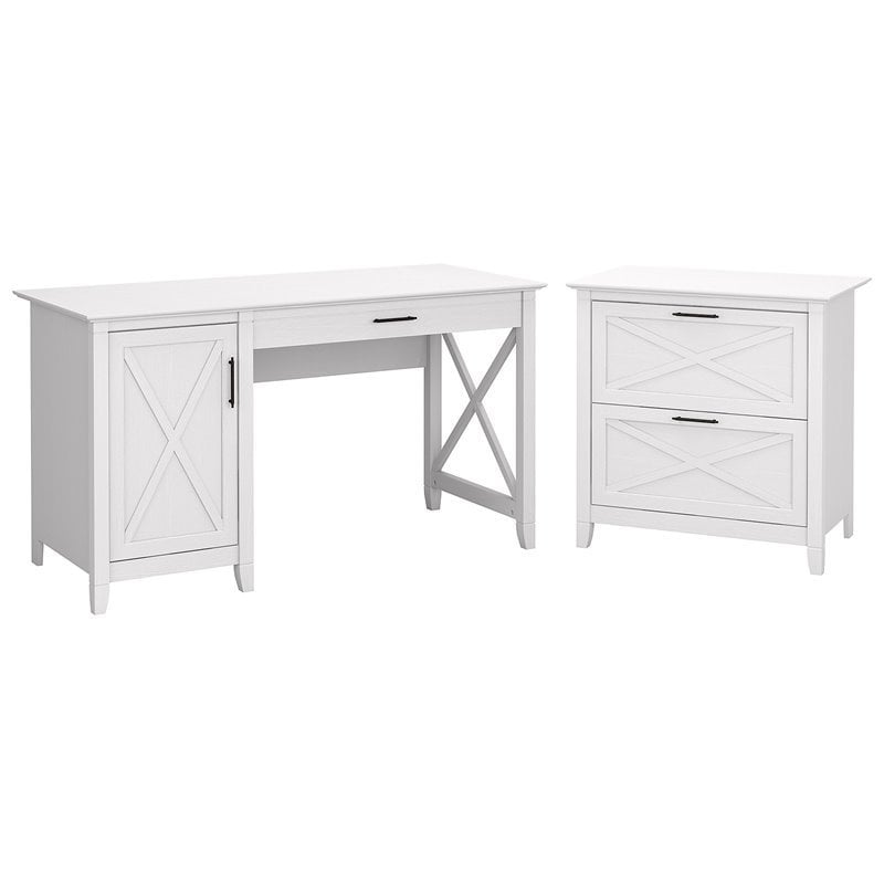 Key West 54W Computer Desk with File Cabinet in Pure White Oak - Engineered Wood
