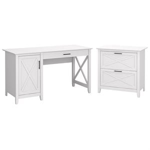 Key West 54W Computer Desk with File Cabinet in Pure White Oak - Engineered Wood
