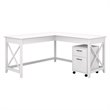Bush Furniture Key West 60W L Shaped Desk with 2 Drawer Mobile File Cabinet