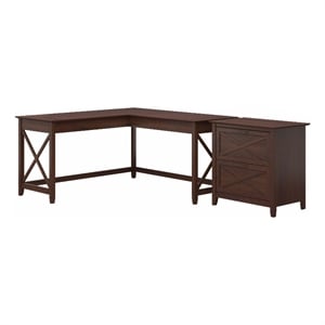 Bush Furniture Key West 60W L Shaped Desk with 2 Drawer Lateral File Cabinet