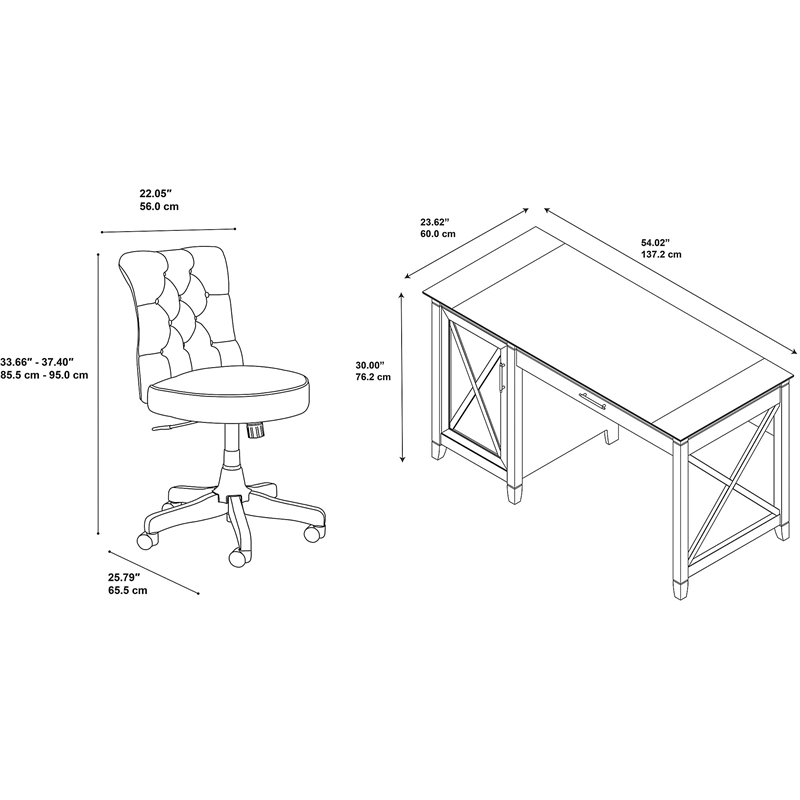 Key West 54W Computer Desk and Chair Set in Pure White Oak - Engineered Wood