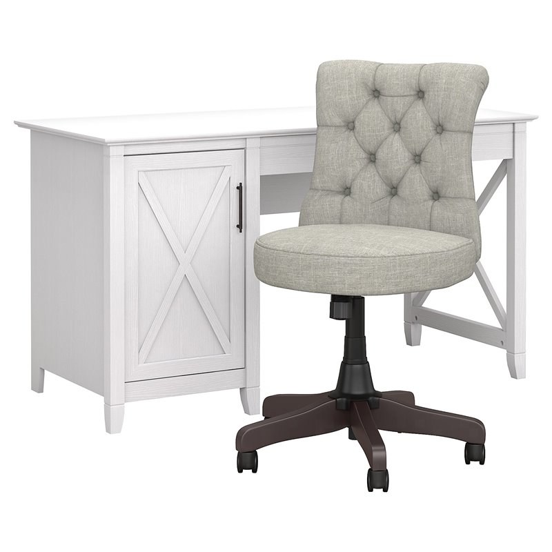 Key West 54W Computer Desk and Chair Set in Pure White Oak - Engineered Wood