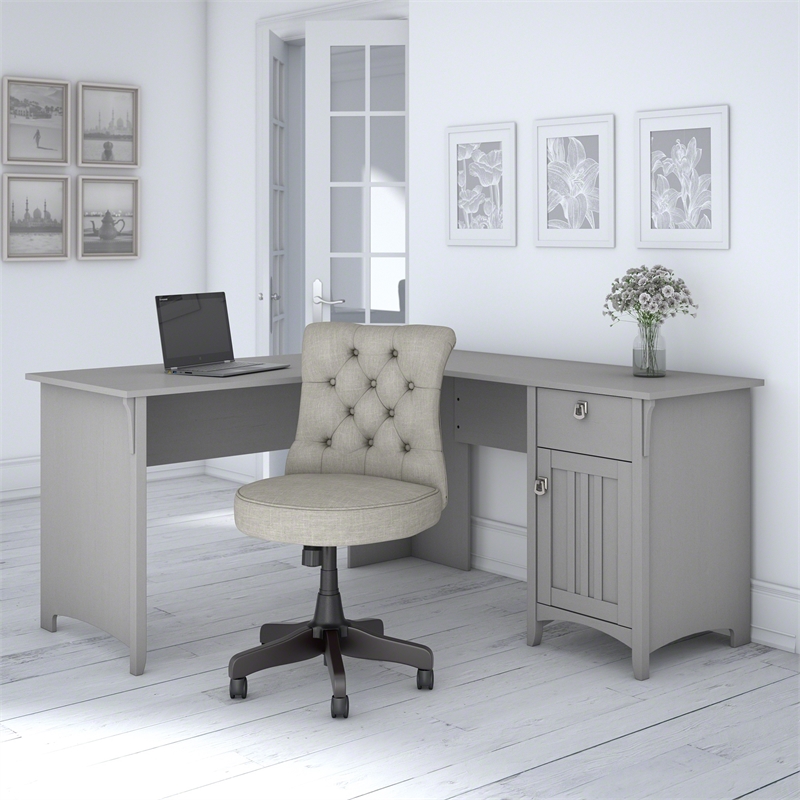 Bush Salinas Engineered Wood L-Shaped Desk and Chair Set in Cape Cod Gray