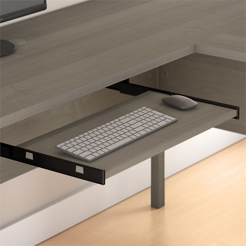 Bush Somerset Engineered Wood L-Shaped Desk and Chair Set in Ash Gray