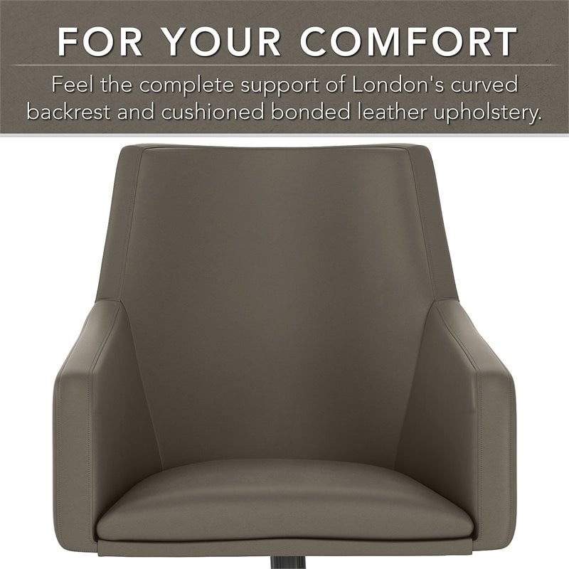 Bush Somerset Upholstered Faux Leather Box Chair with Mid Back in Washed Gray