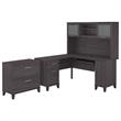 Bush Furniture Somerset 60W L Desk with Hutch & File Cabinet in Storm Gray