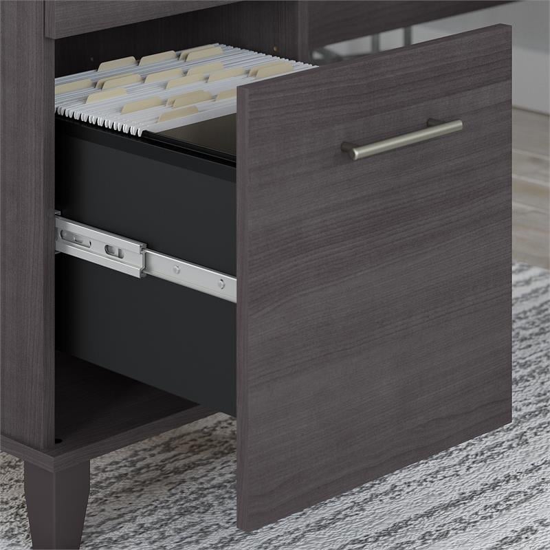 Somerset 60W L Desk with Hutch and Bookcase in Storm Gray - Engineered Wood