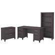 Somerset 60W Desk with File Cabinet and Bookcase in Storm Gray - Engineered Wood