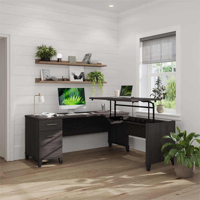 Somerset 72W 3 Position Sit to Stand L Desk in Storm Gray - Engineered Wood
