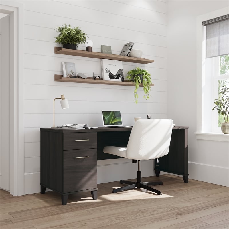 Somerset 72W Office Desk with Drawers in Storm Gray - Engineered Wood