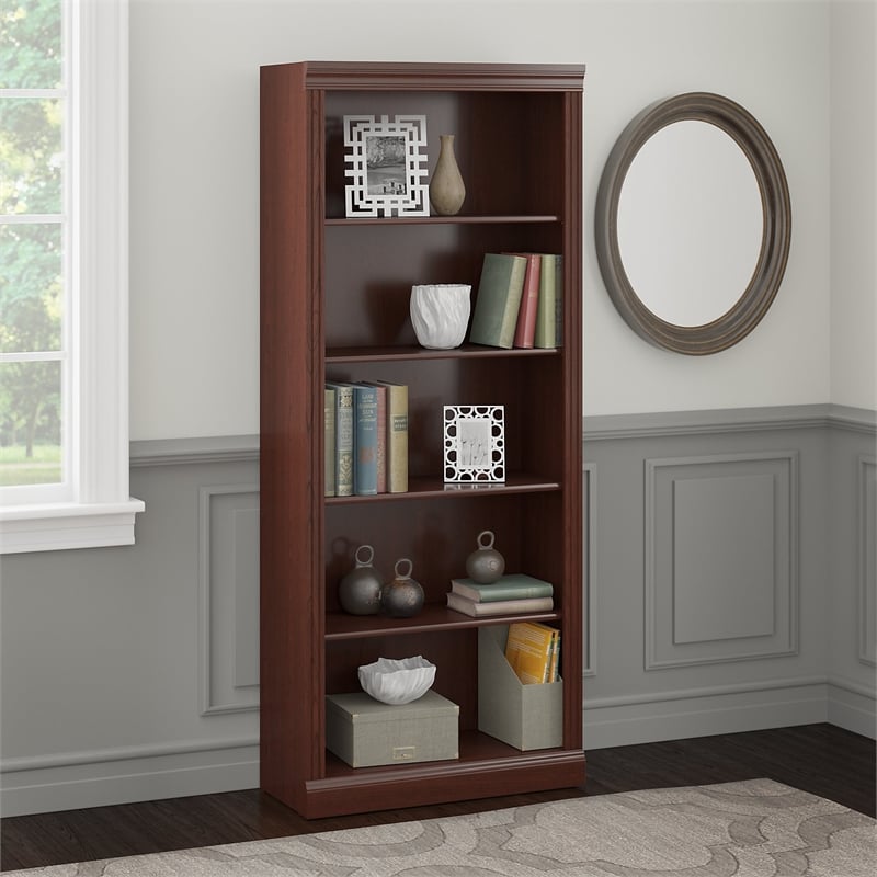Bush Furniture Saratoga 5 Shelf Wood Bookcase in Harvest Cherry