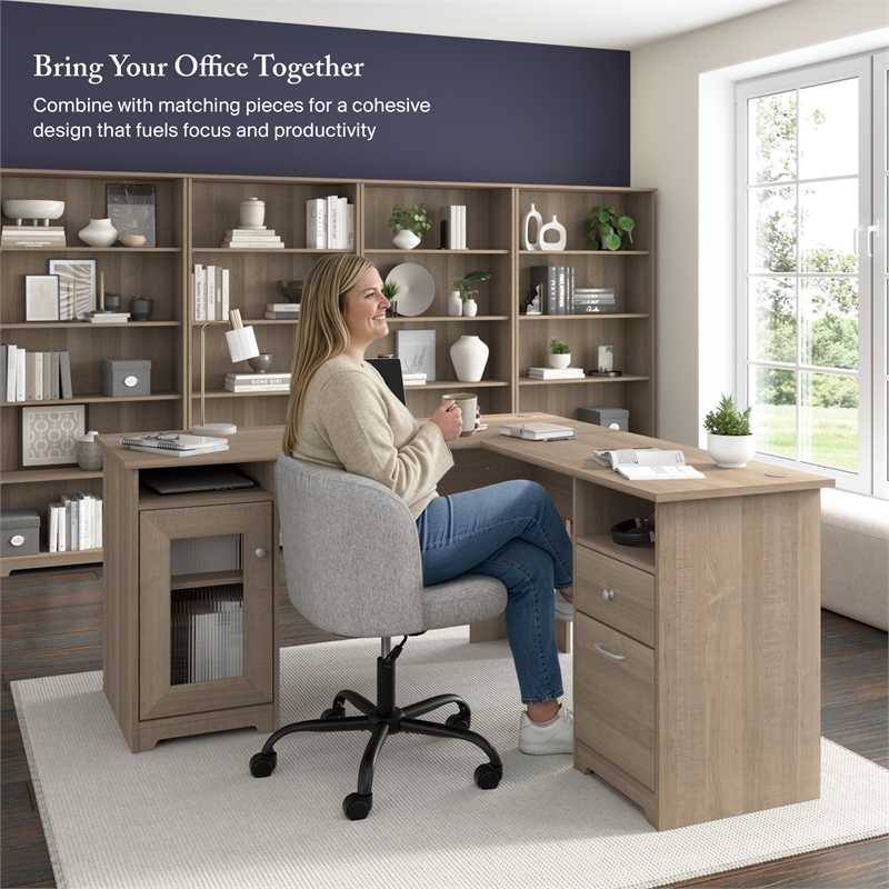 Cabot 60W L Shaped Computer Desk with Storage in Ash Gray - Engineered Wood