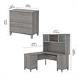 Somerset 60W L Shaped Desk with Hutch & File Cabinet in Gray - Engineered Wood