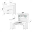 Somerset 60W L Shaped Desk with Hutch & File Cabinet in White - Engineered Wood