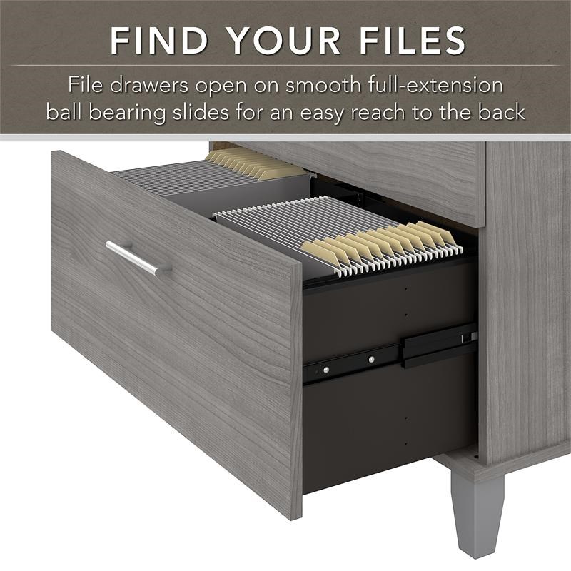 Somerset 72W L Shaped Desk with Hutch & File Cabinet in Gray - Engineered Wood