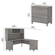 Somerset 72W L Shaped Desk with Hutch & File Cabinet in Gray - Engineered Wood