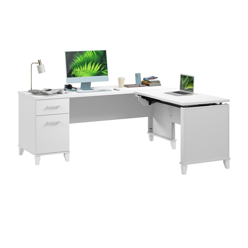 Somerset 72W 3 Position Sit to Stand L Shaped Desk in White - Engineered Wood