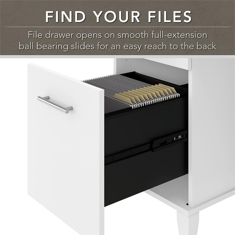 Somerset 72W Office Desk with Hutch and File Cabinet in White - Engineered Wood