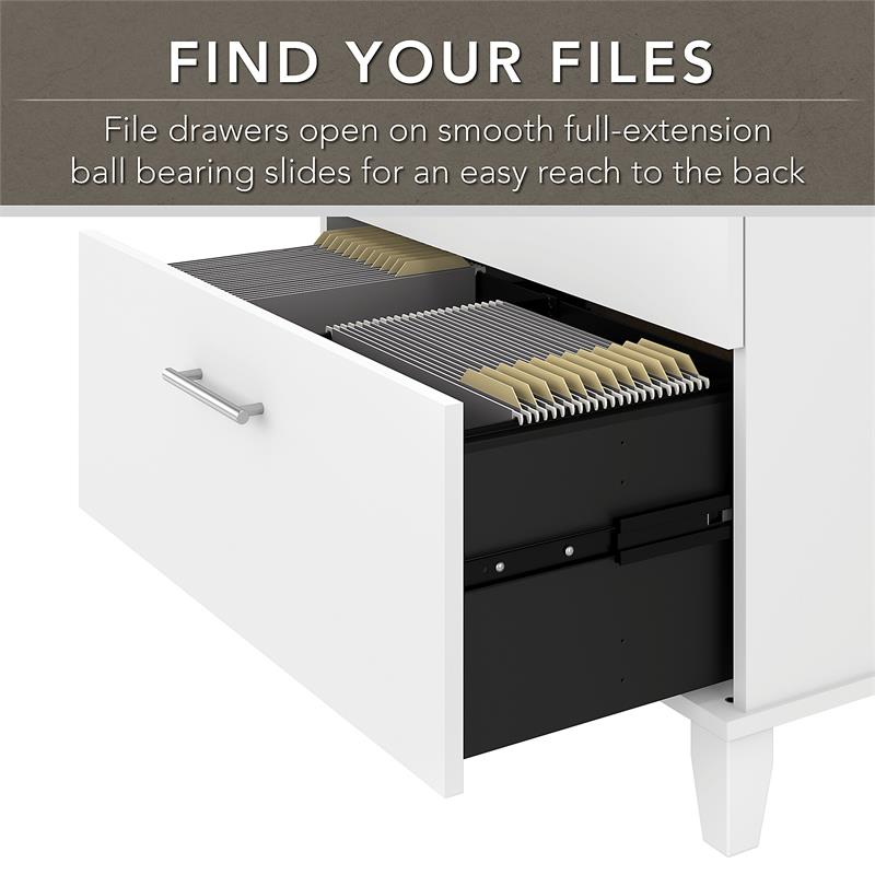 Somerset 72W Office Desk with Hutch and File Cabinet in White - Engineered Wood