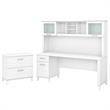 Somerset 72W Office Desk with Hutch and File Cabinet in White - Engineered Wood
