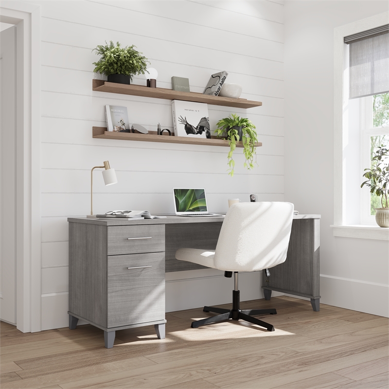 Somerset 72W Office Desk with Drawers in Platinum Gray - Engineered Wood