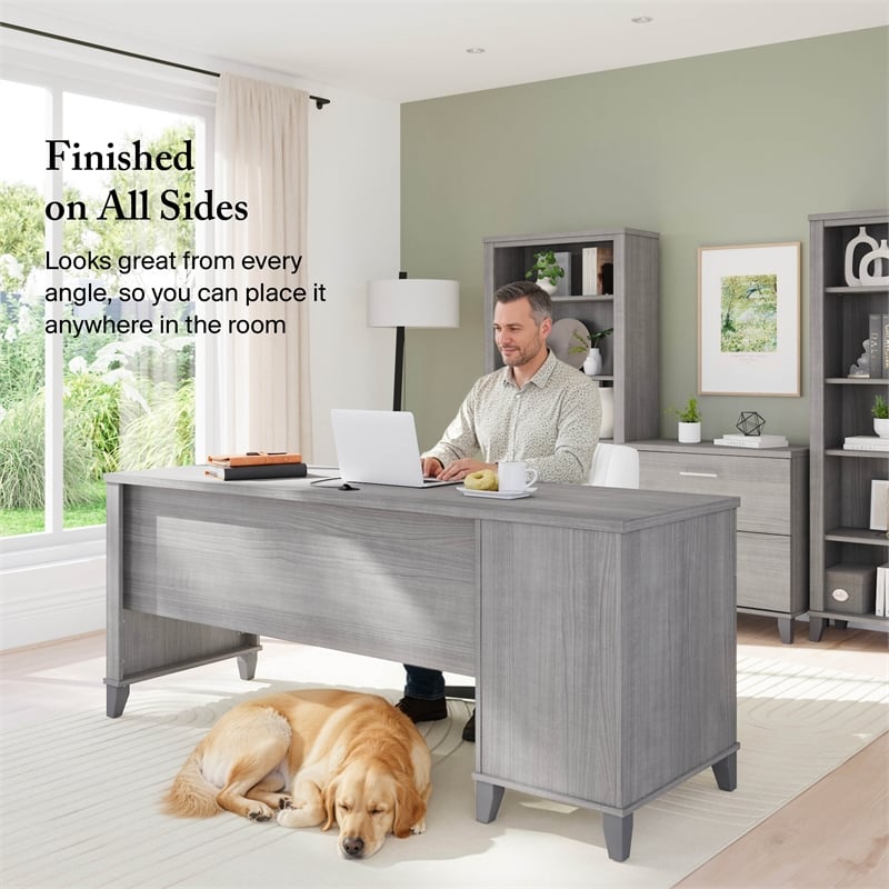 Somerset 72W Office Desk with Drawers in Platinum Gray - Engineered Wood