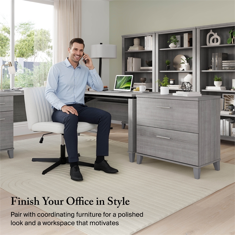 Somerset 2 Drawer Lateral File Cabinet in Platinum Gray - Engineered Wood