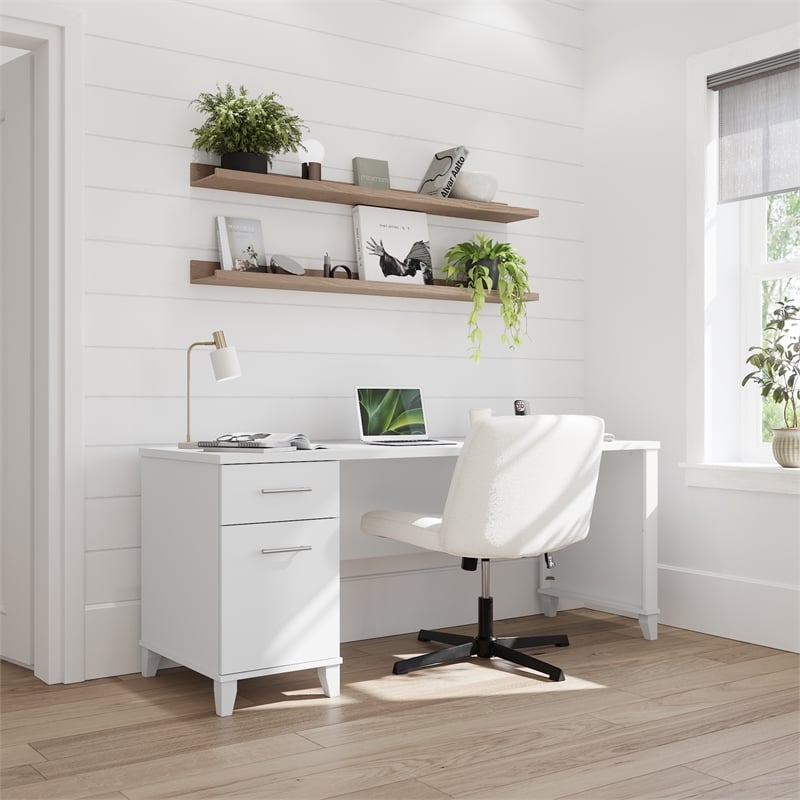 Somerset 72W Office Desk with Drawers in White - Engineered Wood