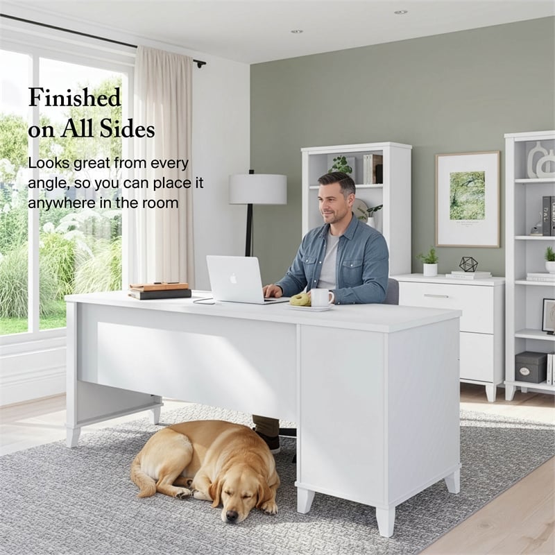 Somerset 72W Office Desk with Drawers in White - Engineered Wood