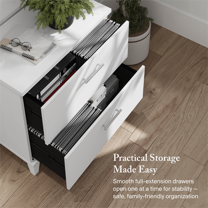 Somerset 2 Drawer Lateral File Cabinet in White - Engineered Wood