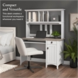 Salinas Small Computer Desk with Hutch in White and Gray - Engineered Wood
