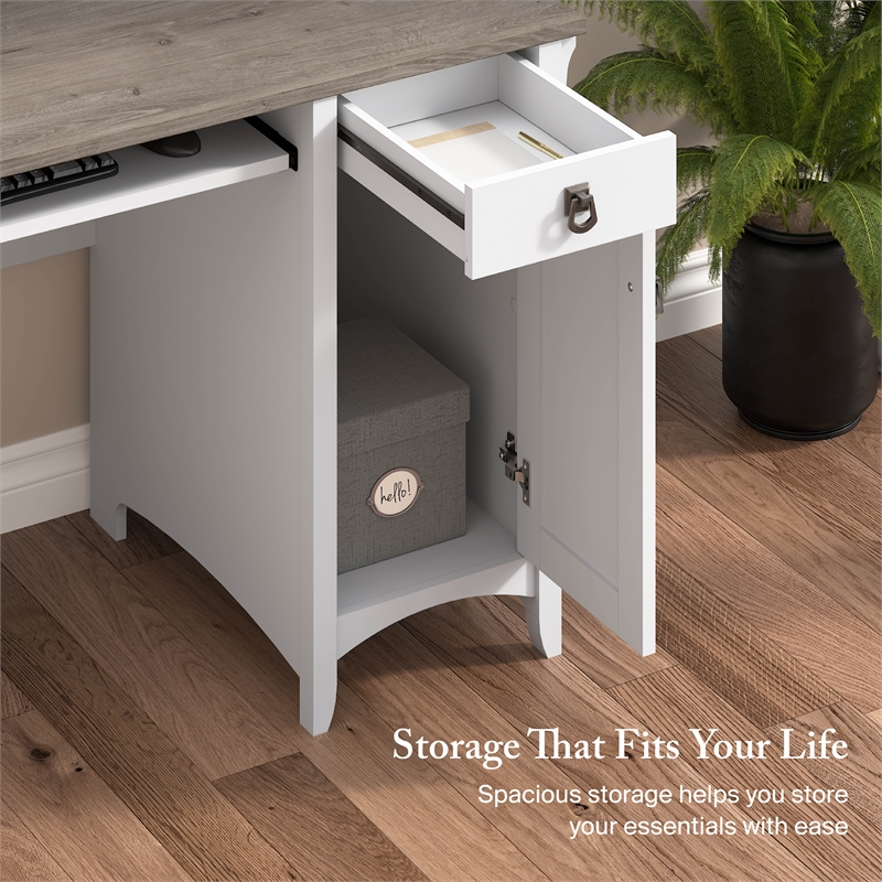 Salinas Small Computer Desk with Hutch in White and Gray - Engineered Wood