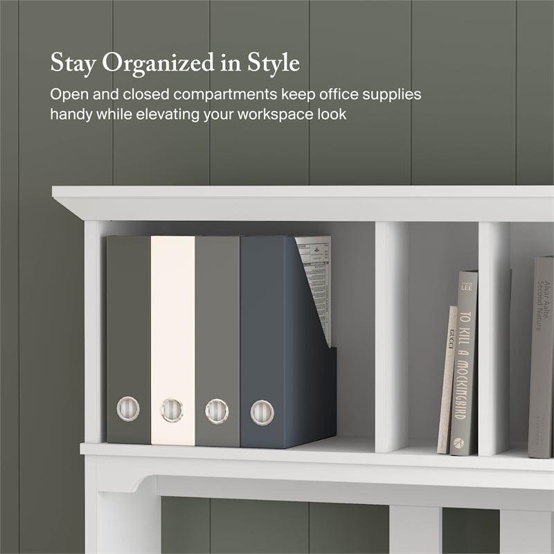 Salinas Small Computer Desk with Hutch in White and Gray - Engineered Wood