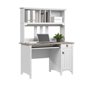 Salinas Small Computer Desk with Hutch in White and Gray - Engineered Wood