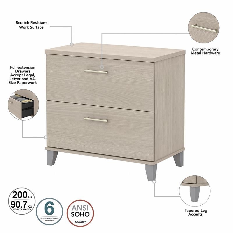 Somerset 2 Drawer Lateral File Cabinet in Sand Oak - Engineered Wood