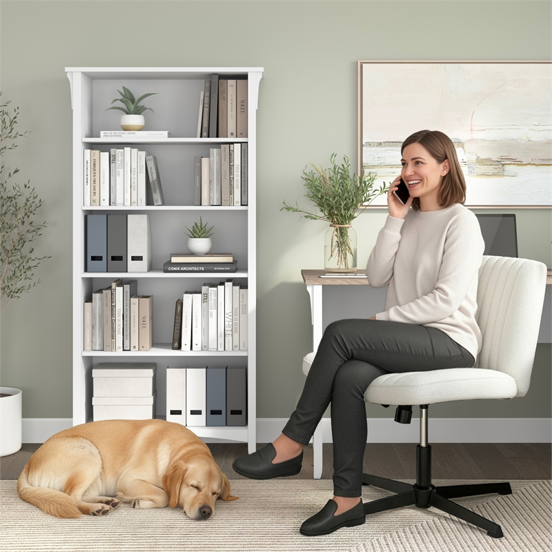 Salinas Tall 5 Shelf Bookcase in Pure White - Engineered Wood