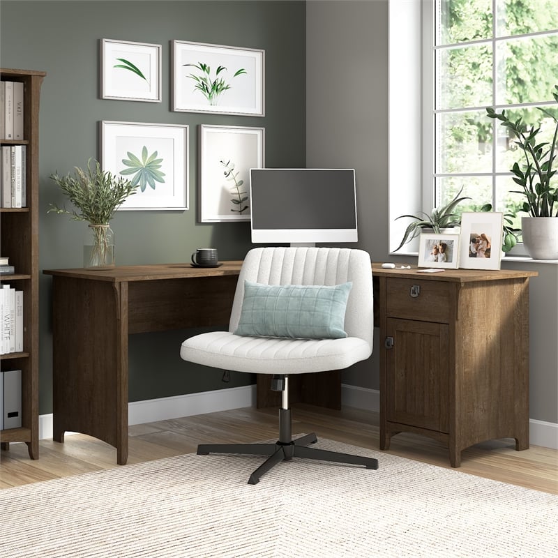 Salinas 60W L Shaped Desk with Storage in Ash Brown - Engineered Wood
