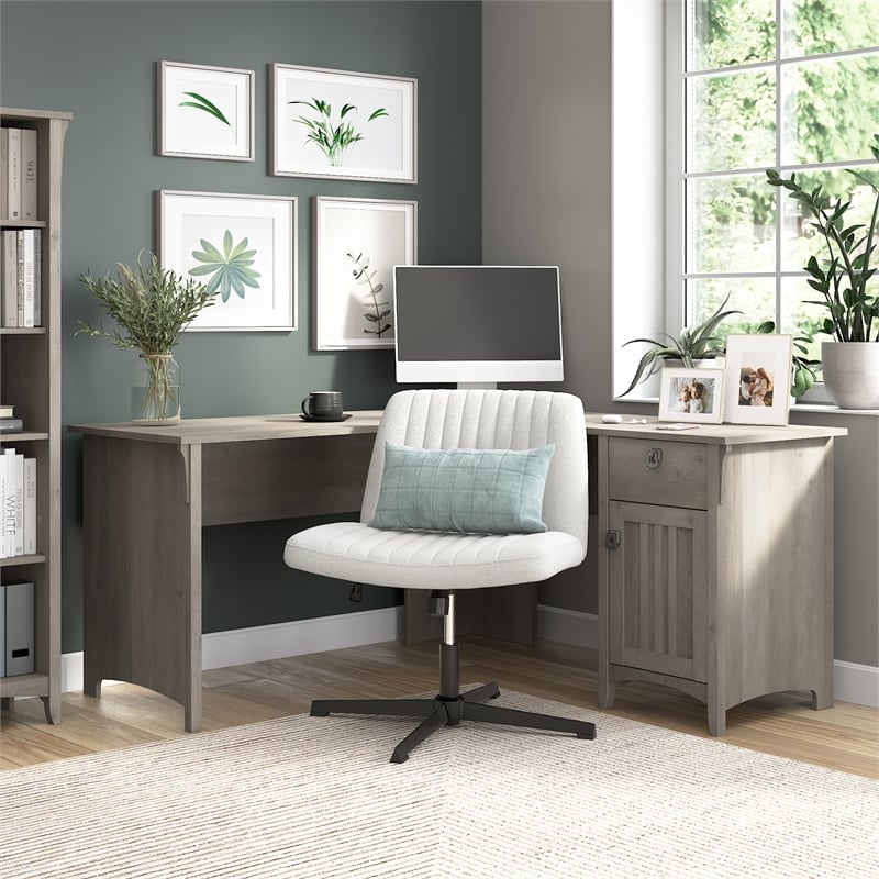 Salinas 60W L Shaped Desk with Storage in Driftwood Gray - Engineered Wood