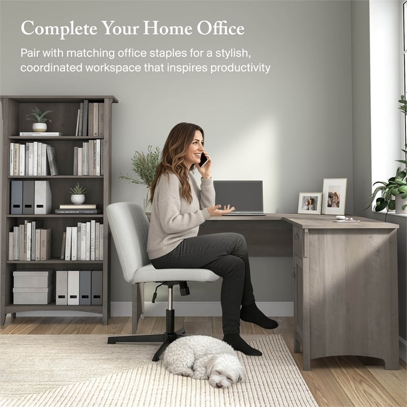 Salinas 60W L Shaped Desk with Storage in Driftwood Gray - Engineered Wood