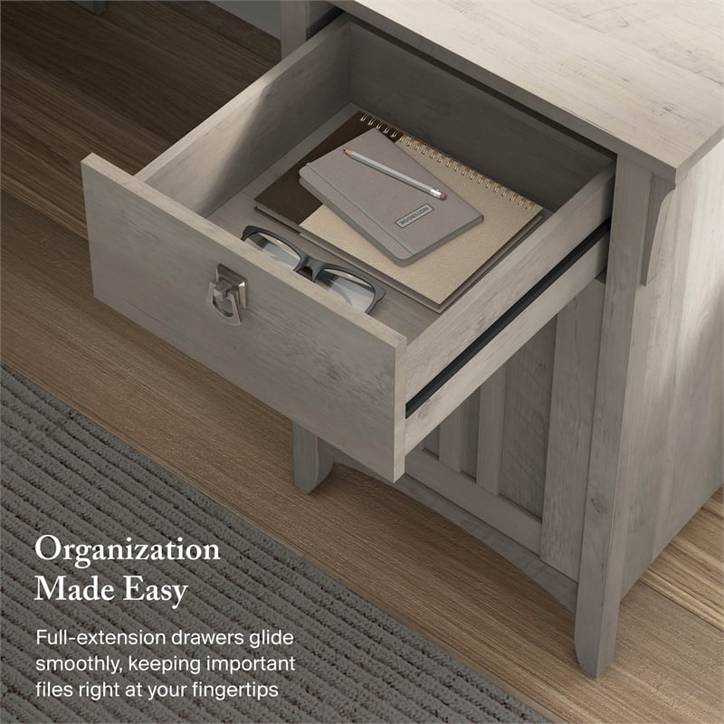 Salinas 60W L Shaped Desk with Storage in Driftwood Gray - Engineered Wood
