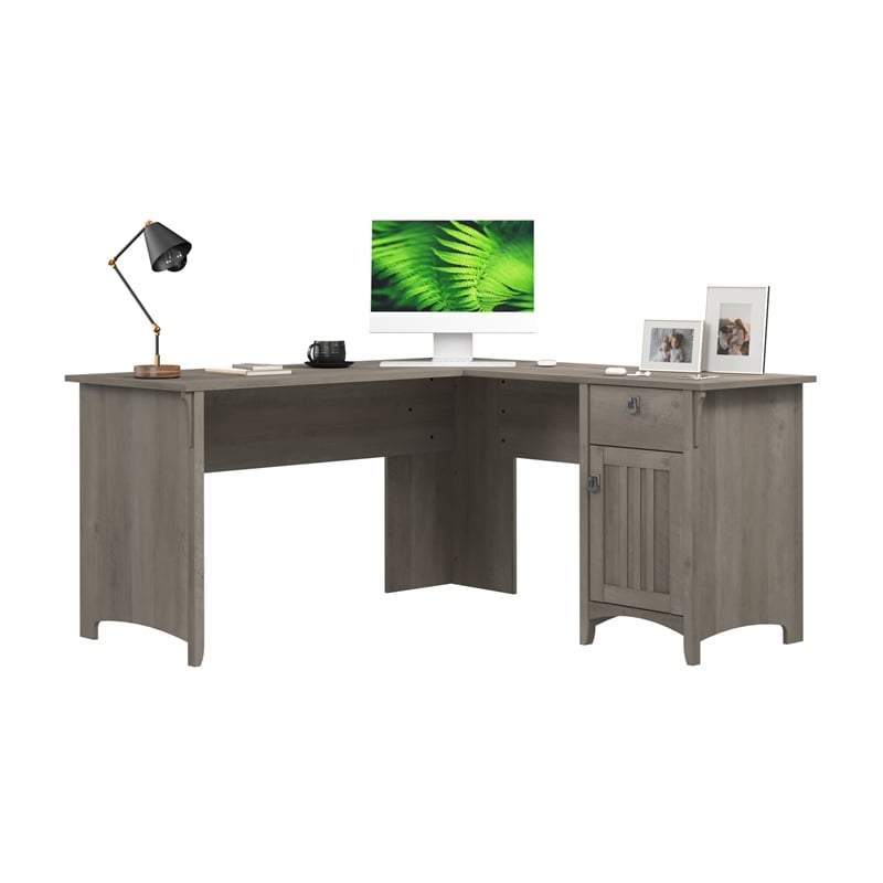 Salinas 60W L Shaped Desk with Storage in Driftwood Gray - Engineered Wood