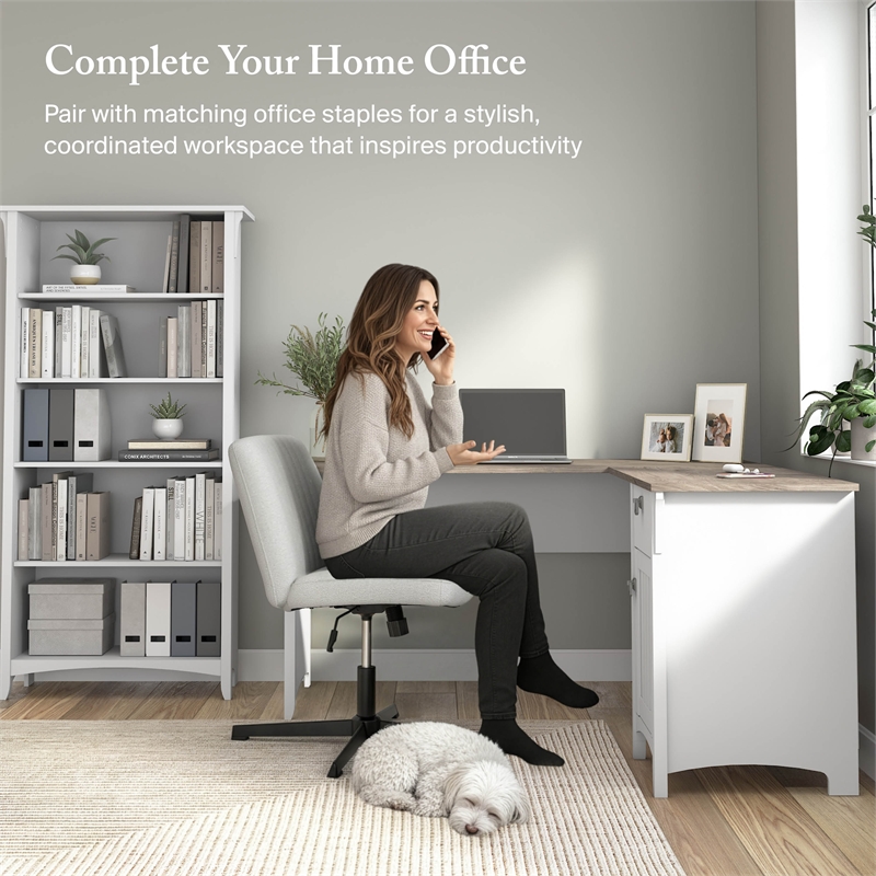 Salinas 60W L Shaped Desk with Storage in White and Gray - Engineered Wood