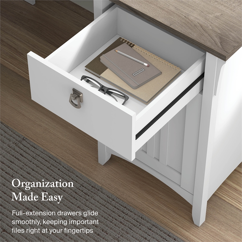 Salinas 60W L Shaped Desk with Storage in White and Gray - Engineered Wood