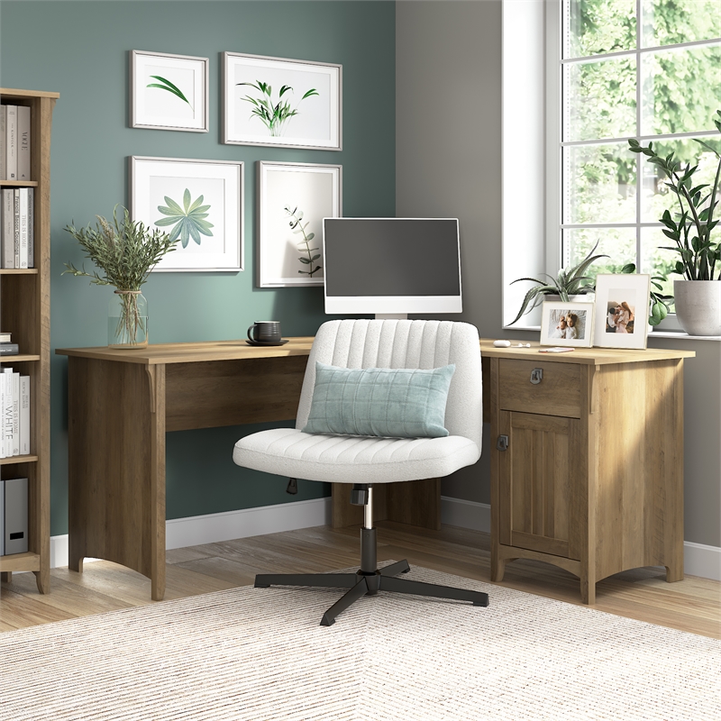Salinas 60W L Shaped Desk with Storage in Reclaimed Pine - Engineered Wood