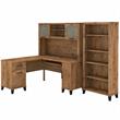 Somerset 60W L Desk with Hutch and Bookcase in Fresh Walnut - Engineered Wood