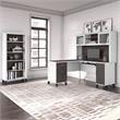Somerset 60W L Desk with Hutch and Bookcase in White/Gray - Engineered Wood